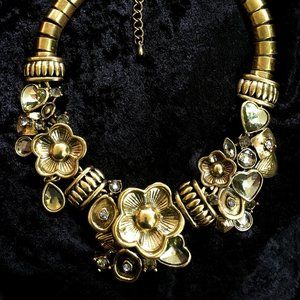 Hearts & Flowers Antiqued Gold Tone Choker